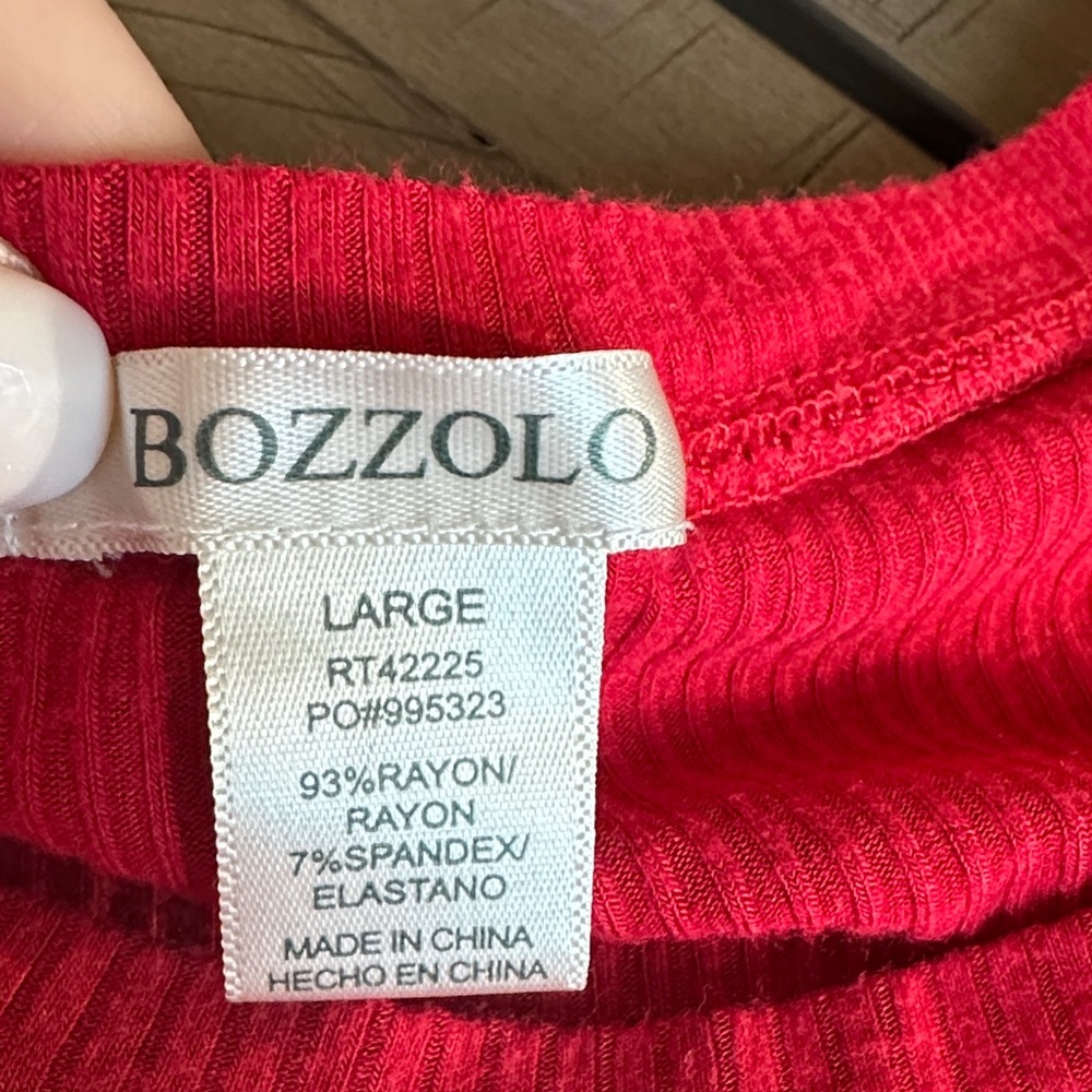 Bozzolo Red Ribbed Short Sleeve Top Cropped - Picture 2 of 4